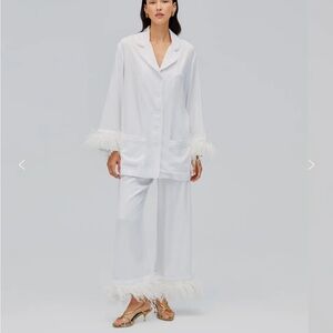 Sleeper Party Pajamas Set with Detachable Feathers in White